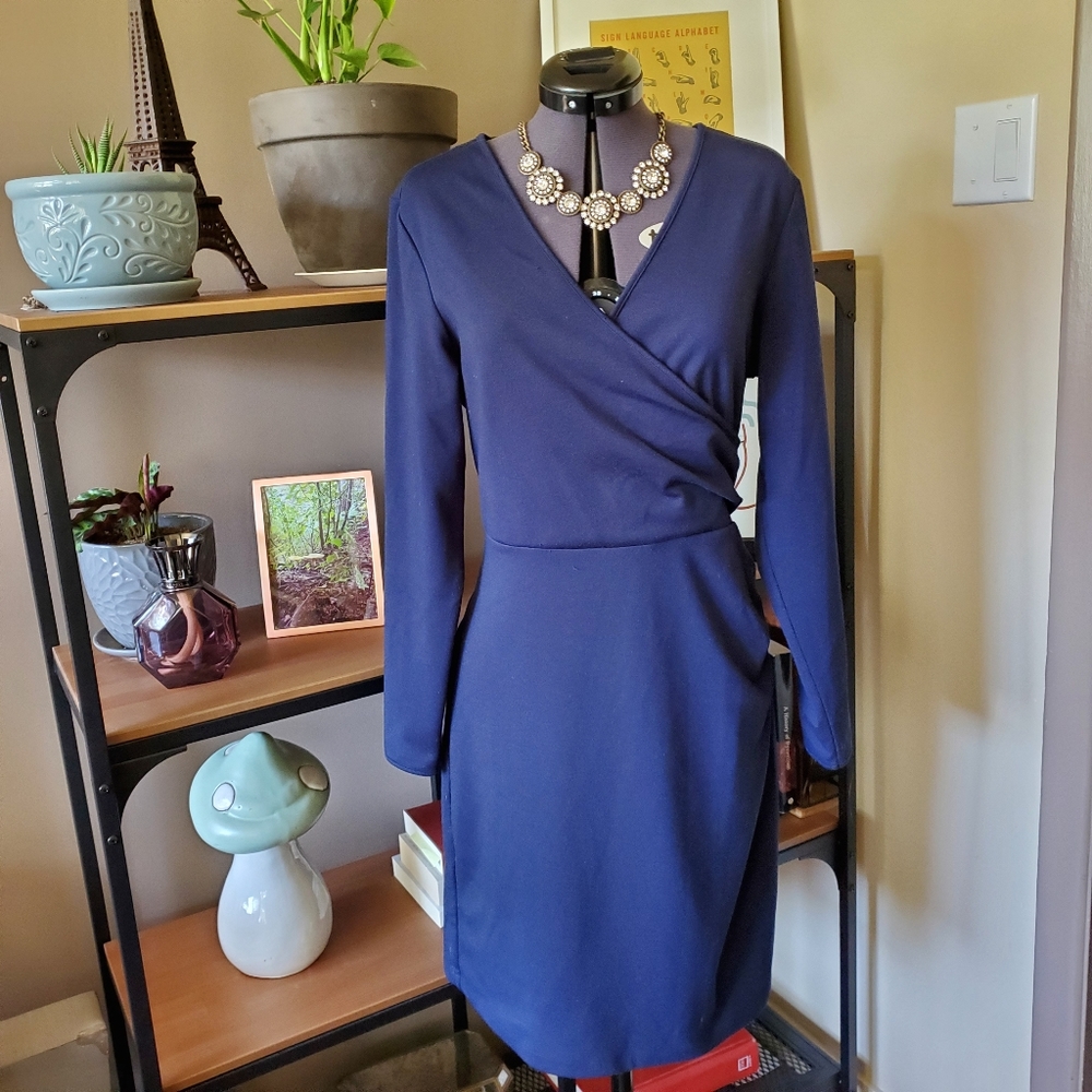 Y by Yumi Navy Faux Wrap Dress